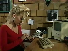 Sexy blonde is fucking her boss while his jealous wife is on her way home