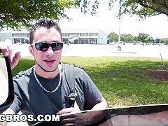 Brunette is sucking dick in the back of a car, and getting ready to ride it