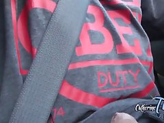 Big titted woman is gently rubbing her soaking wet pussy in the car and enjoying it
