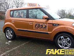 Chubby woman is sucking dick and getting fucked in the car, in the middle of the day