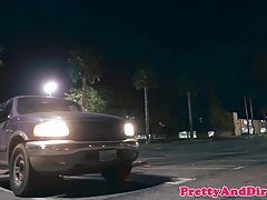 Horny brunette got fucked in the middleof the night, in the back of her car