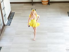 Raylinn Ann is dressed up as Pokemon and waiting for someone to find her and catch her